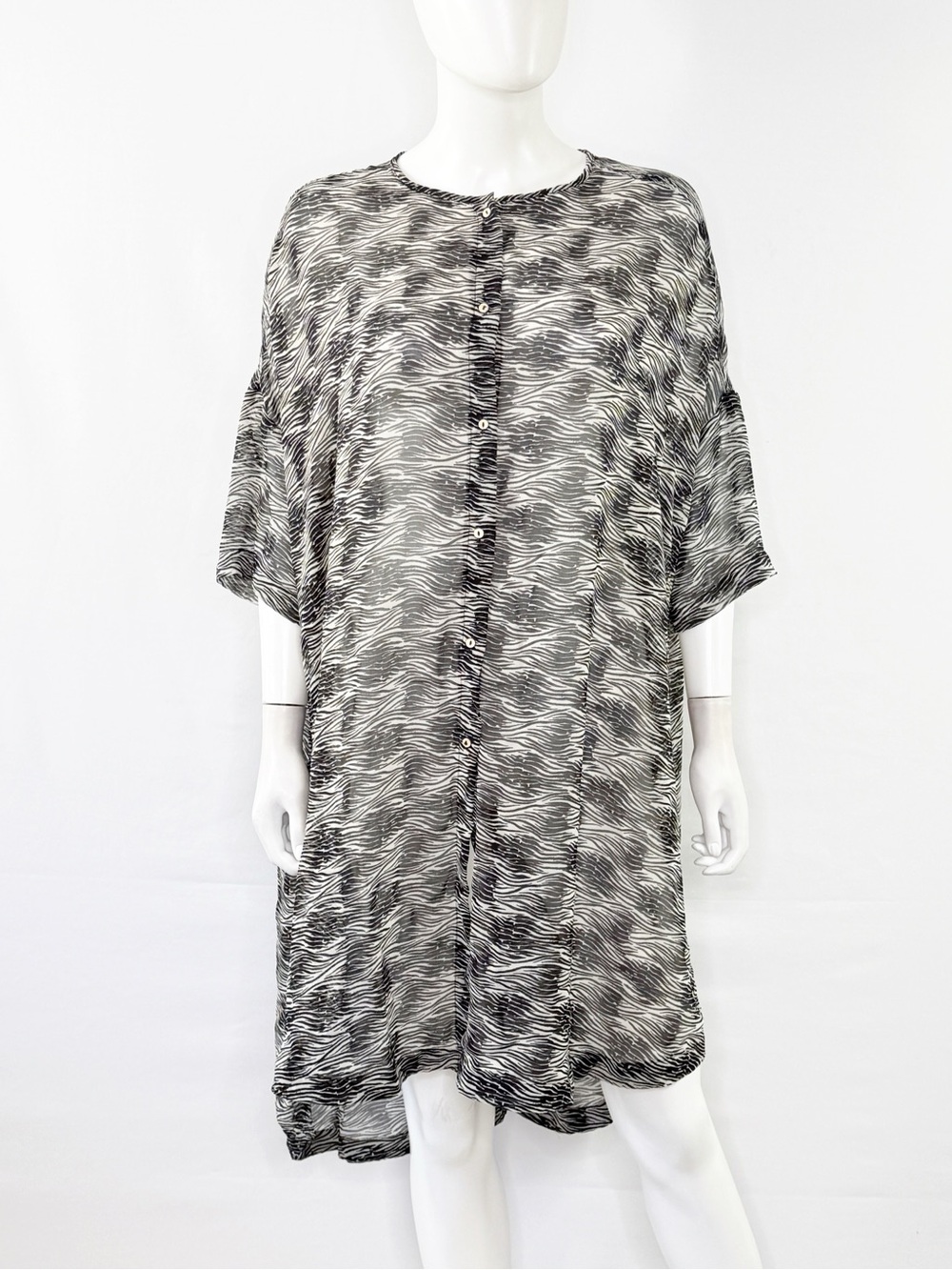 Intimately Free People Black Zebra Stripe Sheer Button Down Tunic Dress Size XS